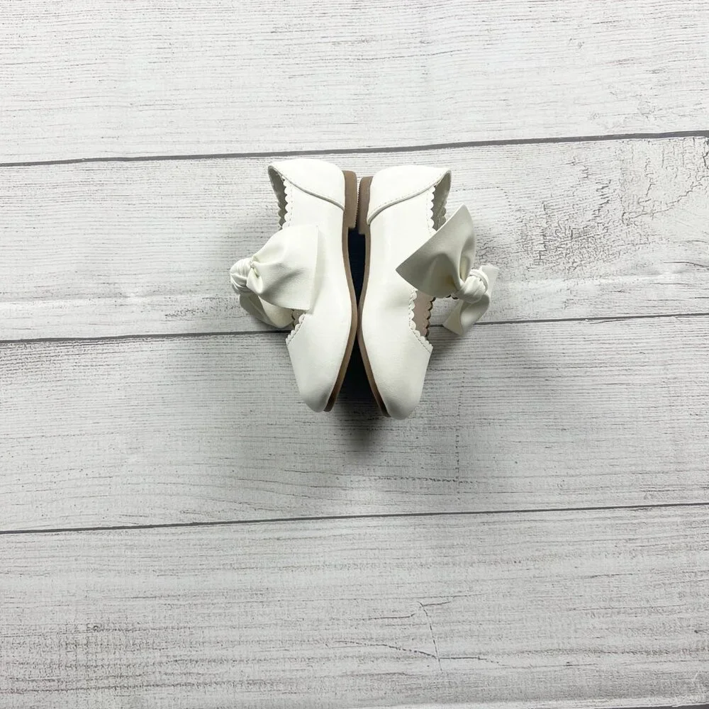 Dreampairs Angie Toddler Girls Shoes White Bow Flats Dress Scalloped Edge 7